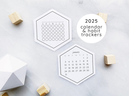 2025 Calendar and Habit Tracker Stickers • Month Stickers for Bullet Journals and Planners • Hexagon Sticker